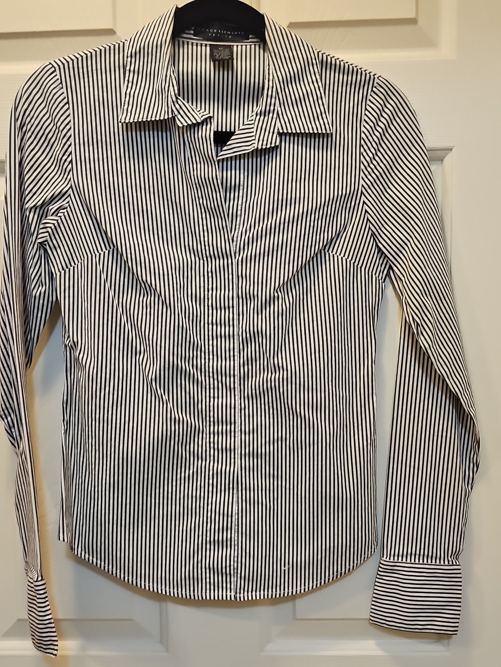 Grace Elements Size 2P Dark Gray + White Women's Buttonless Striped Dress Shirt